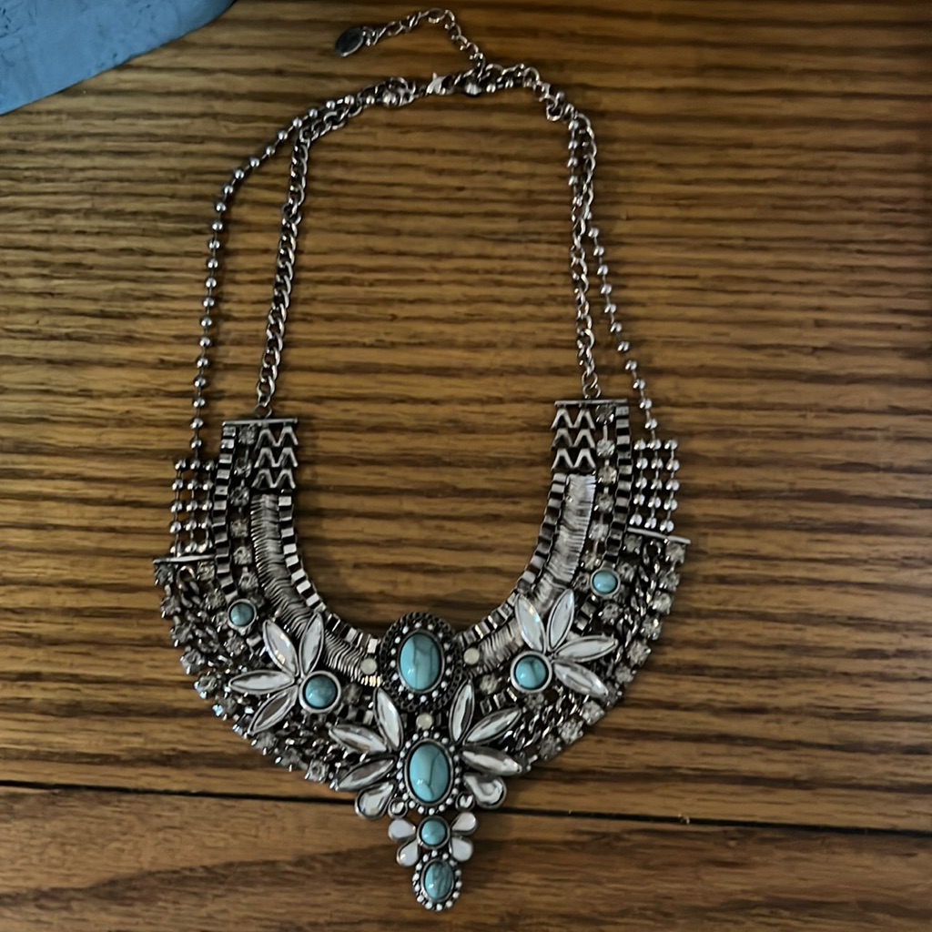 Claire’s Turquoise And Rhinestone Statement Necklace And Earrings